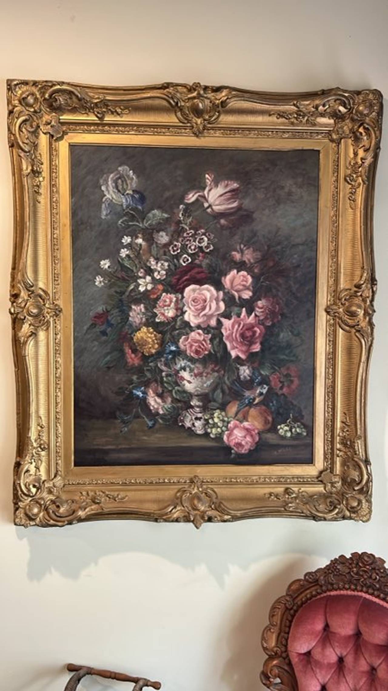 Antique Floral Still Life Oil Painting