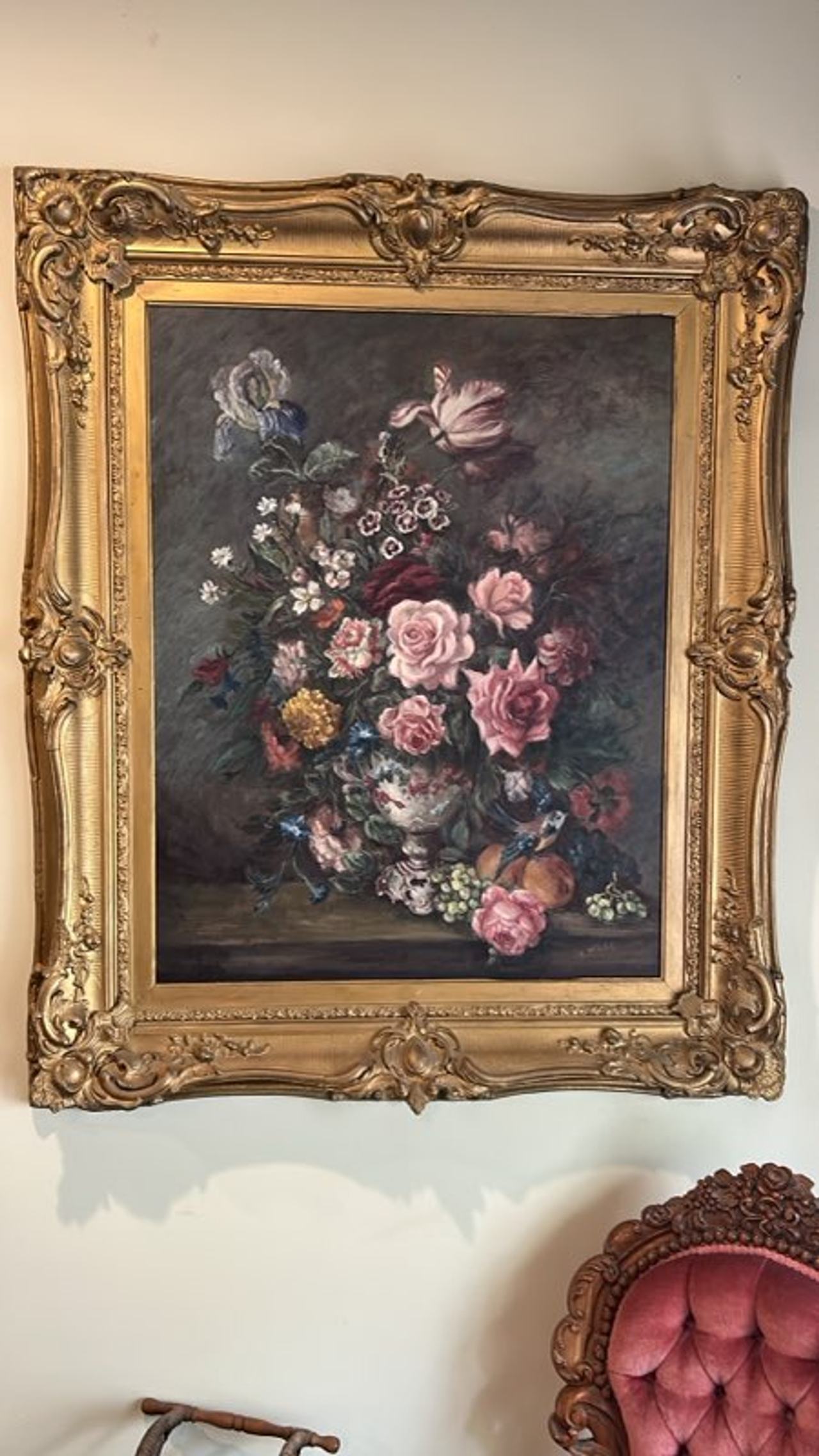 Antique Floral Still Life Oil Painting
