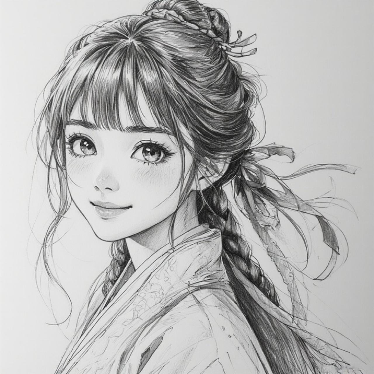 Art Japanese Kimono Girl Hand-Drawn Print