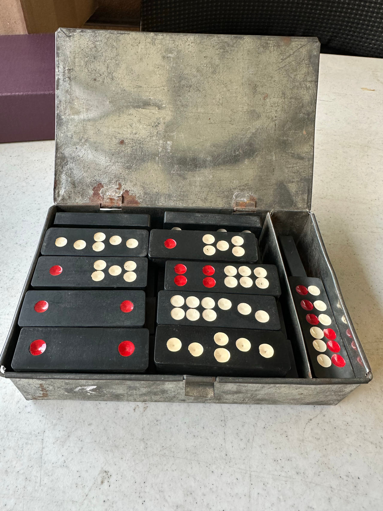 Antique Chinese Pai Gow Set in a  Metal Tin