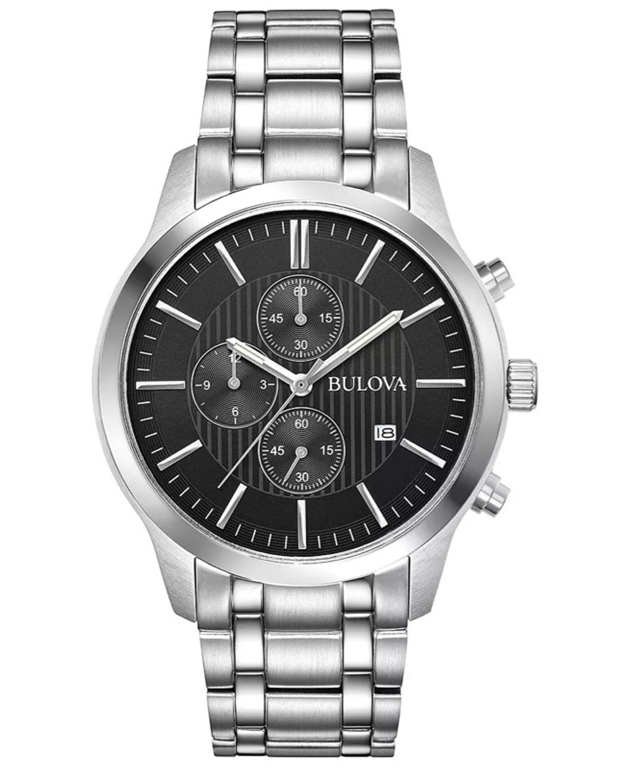 Bulova Chronograph 43mm Black Dial Stainless Steel Watch