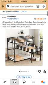 Bellemave L-Shaped Bunk Bed Twin Over Twin Over Twin, Heavy Duty Triple Bunk Bed - Image 3