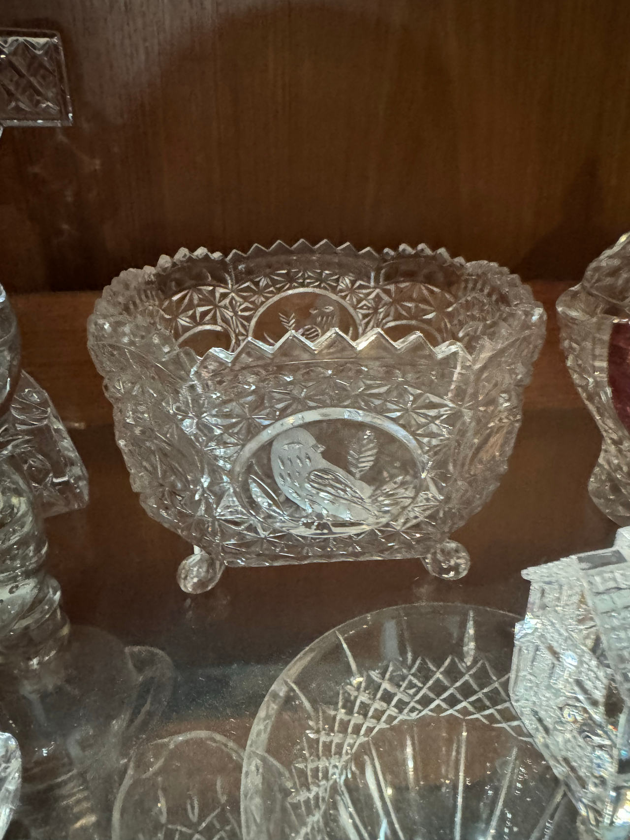 Vintage Frosted Bird Footed Crystal Bowl