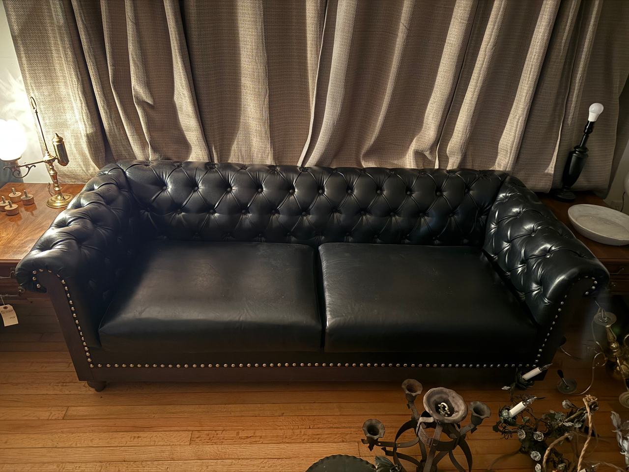 Black Chesterfield Faux Leather Sofa
