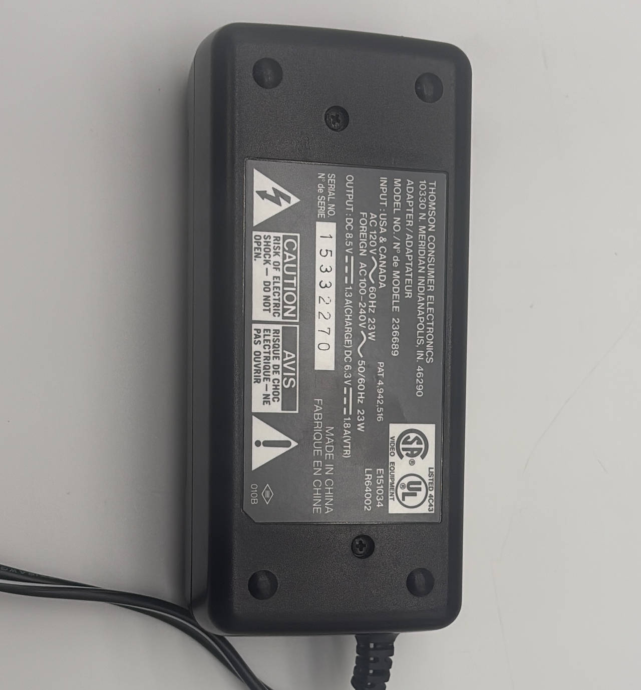 Thomson 236689 AC Adapter/Charger for RCA Camcorders