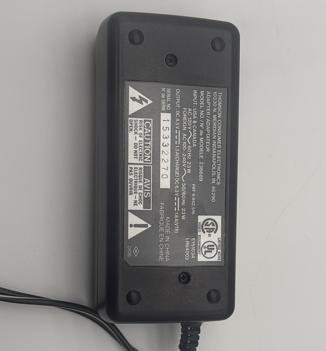Thomson 236689 AC Adapter/Charger for RCA Camcorders
