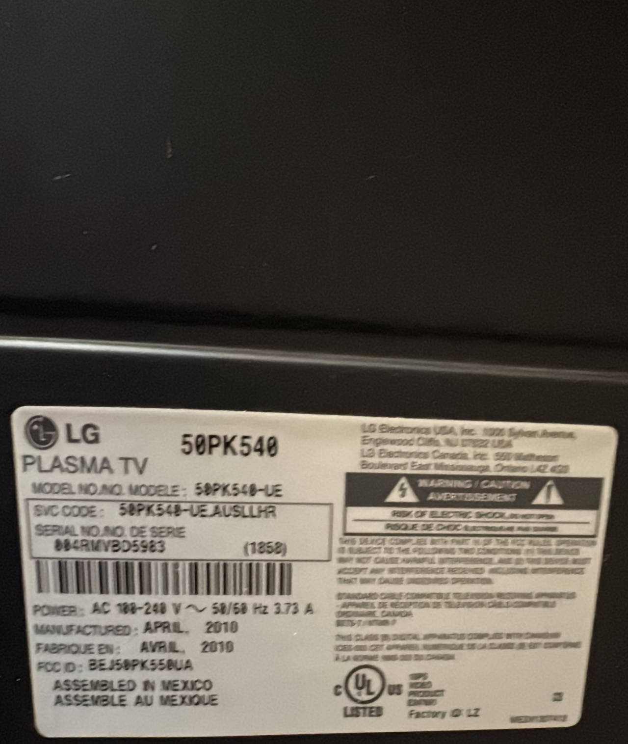 LG 50PK540 50" 1080p Plasma TV with Sanus Wall Mount