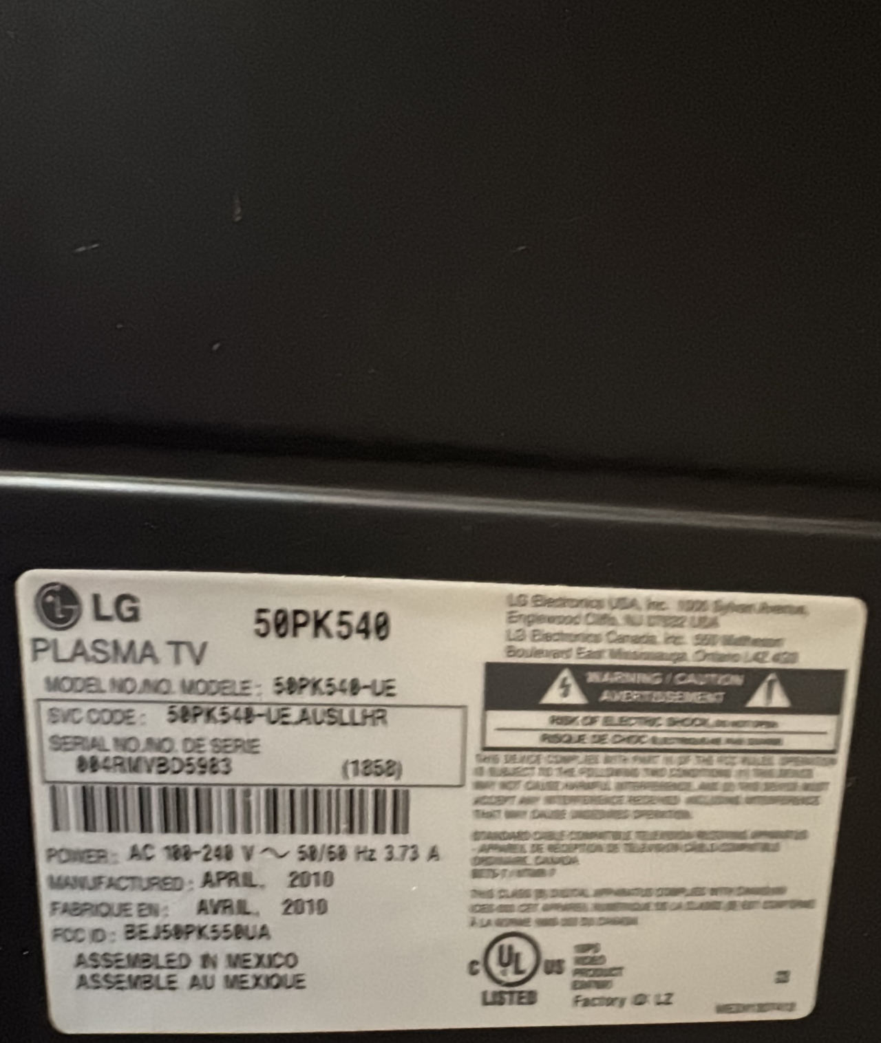 LG 50PK540 50" 1080p Plasma TV with Sanus Wall Mount