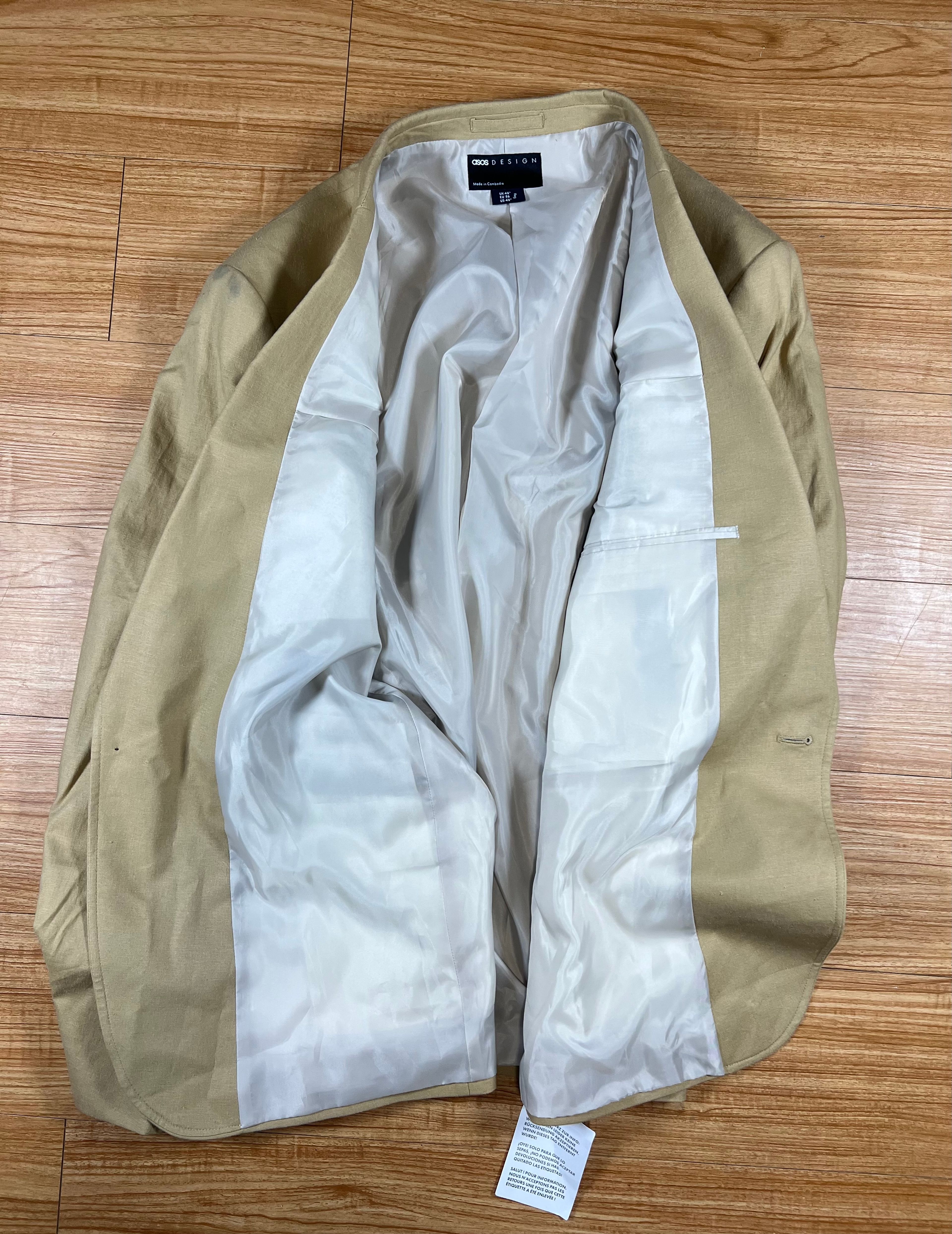 ASOS Men's Slim Fit Tan Cotton Blazer Sport Coat - Image 4