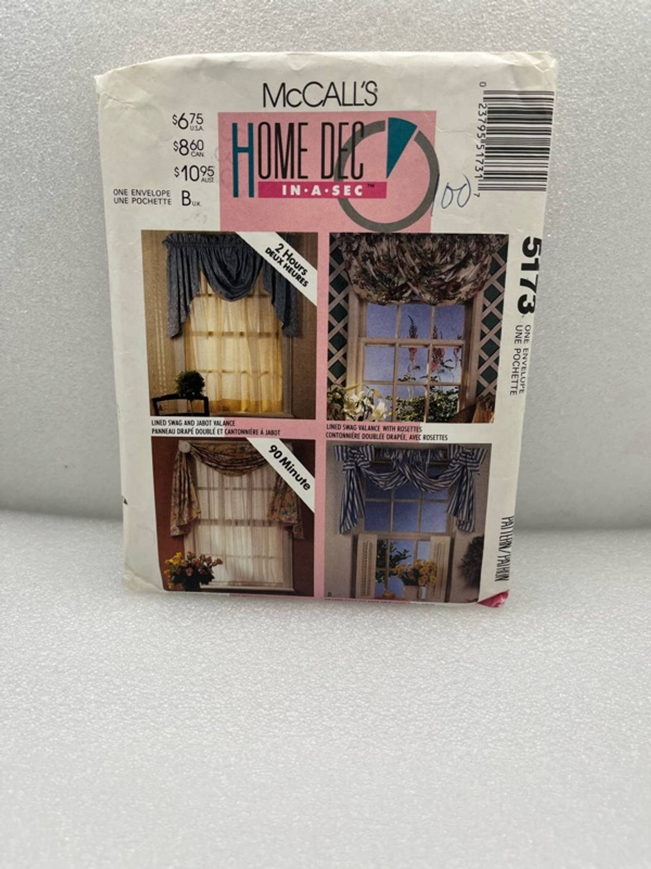 McCall's Home Dec in a Sec 5173 Sewing Pattern