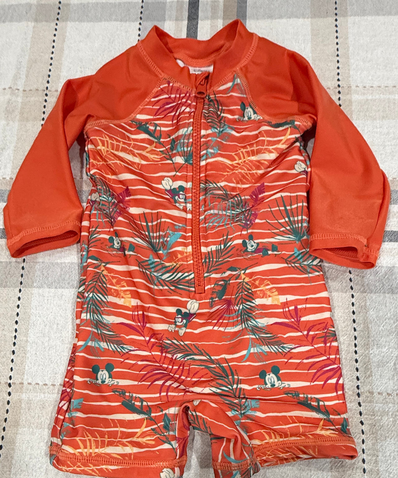 Disney Mickey Mouse Tropical Long Sleeve Rash Guard Swimsuit Romper 9-12 months
