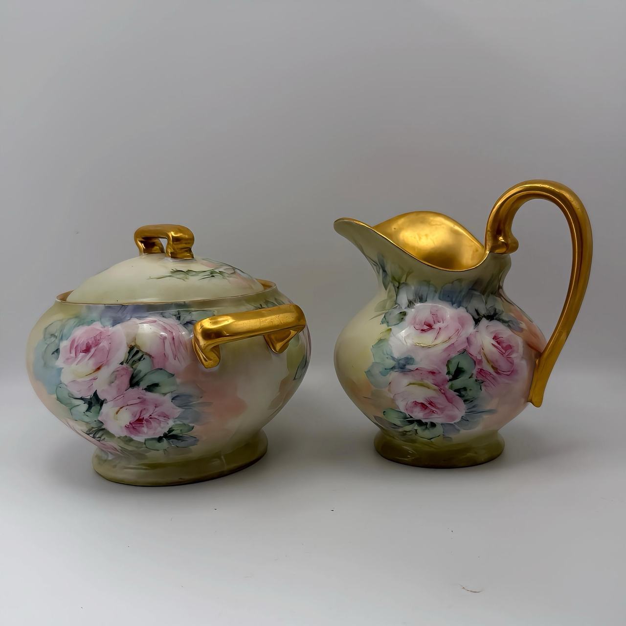 T&V Limoges Hand-Painted Sugar Bowl