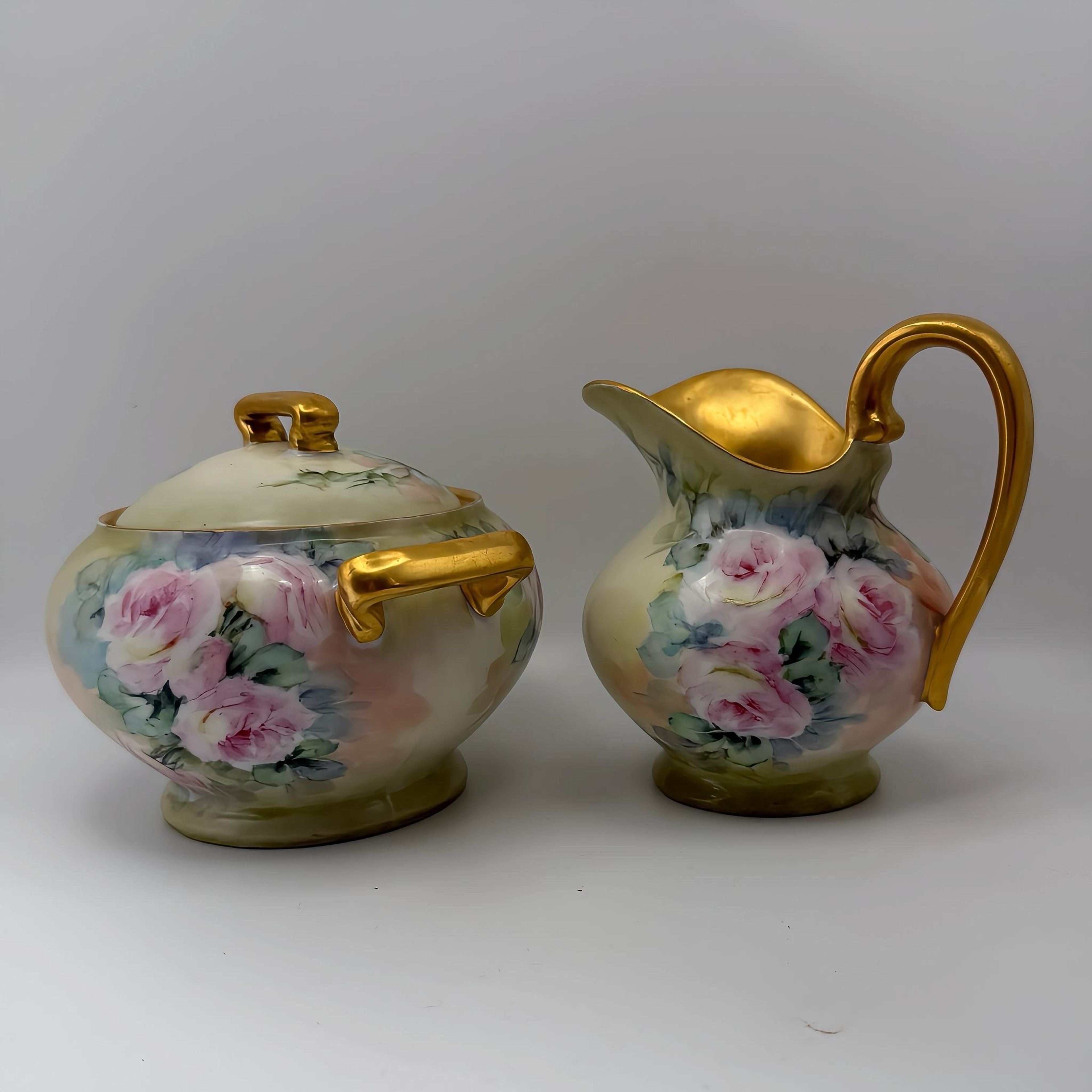 T&V Limoges Hand-Painted Sugar Bowl