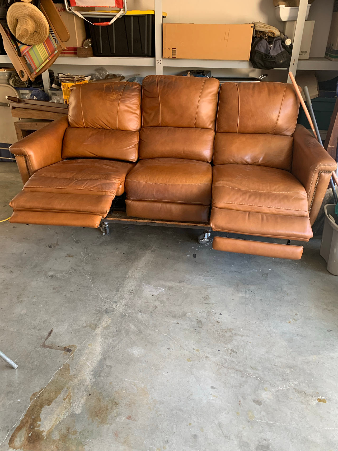 Leather Dual Reclining Sofa with Nailhead Trim