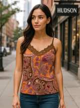 Paisley Print Lace Trim Cami Top - Image 3