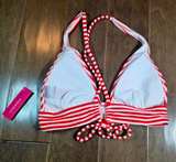 Red and White Striped Ribbed Bikini Top - Image 1