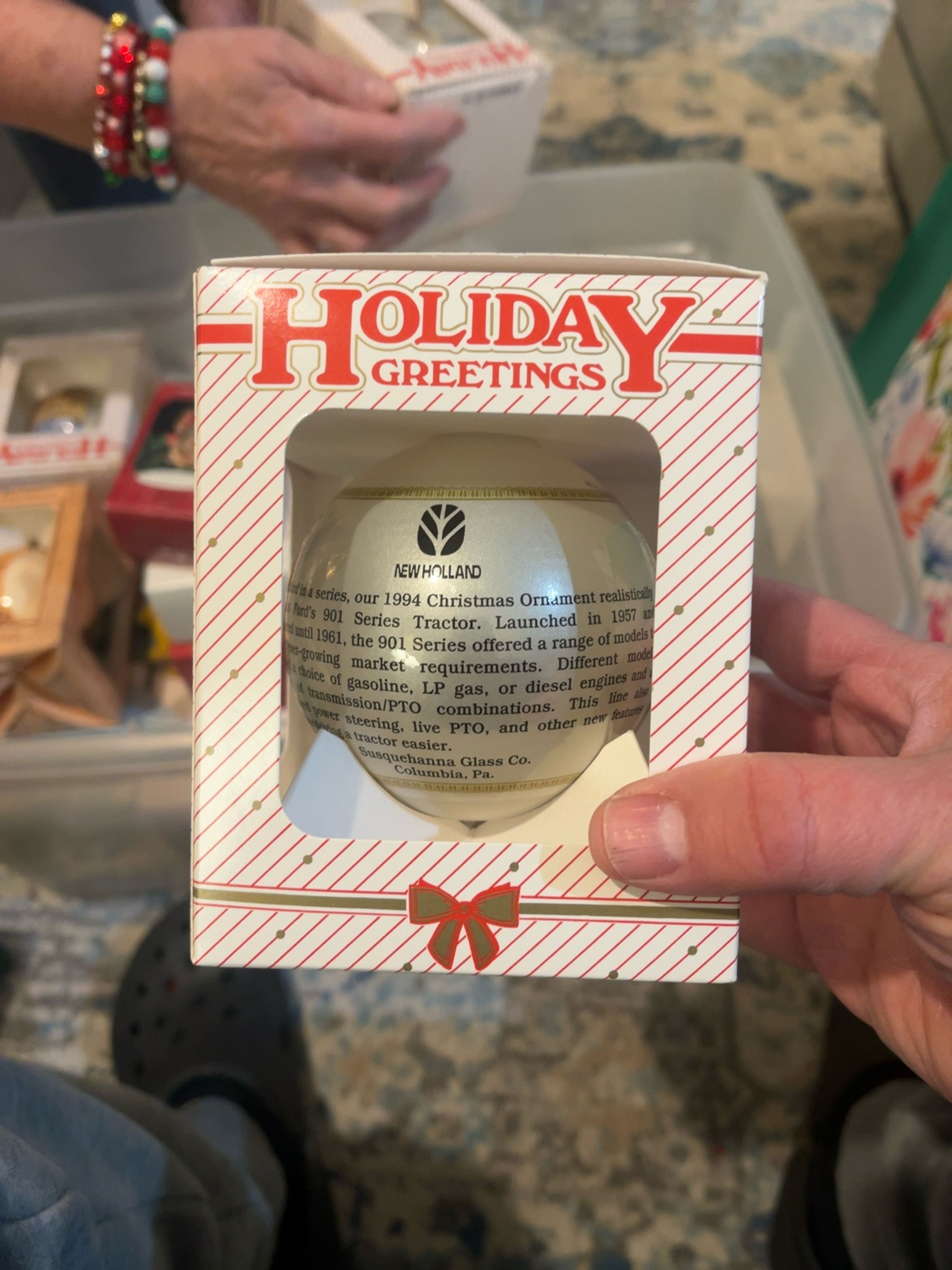 New Holland Tractor Glass Christmas Ornament