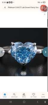 3.04 CT Heart Shaped Lab Grown Blue Diamond Platinum Ring - Image 2