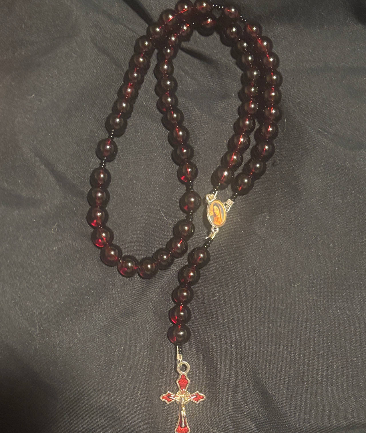 Red Glass Bead Catholic Rosary