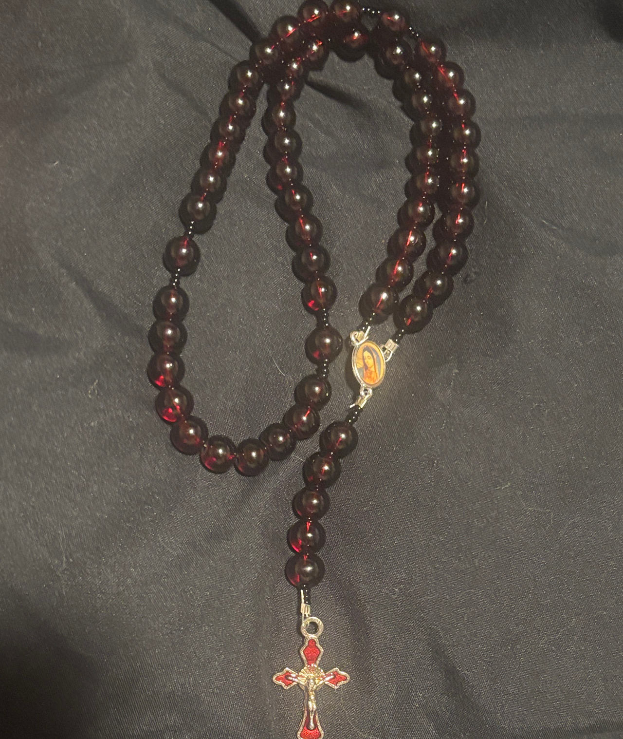 Red Glass Bead Catholic Rosary