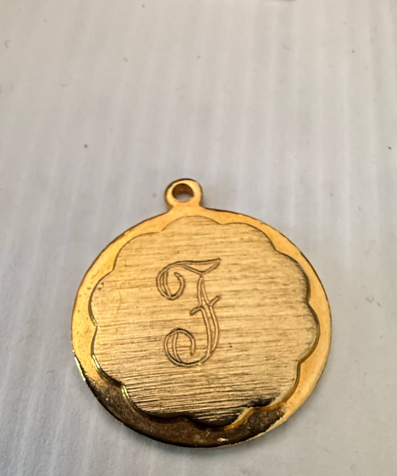 Vintage Gold Tone Initial F Scalloped Pendant