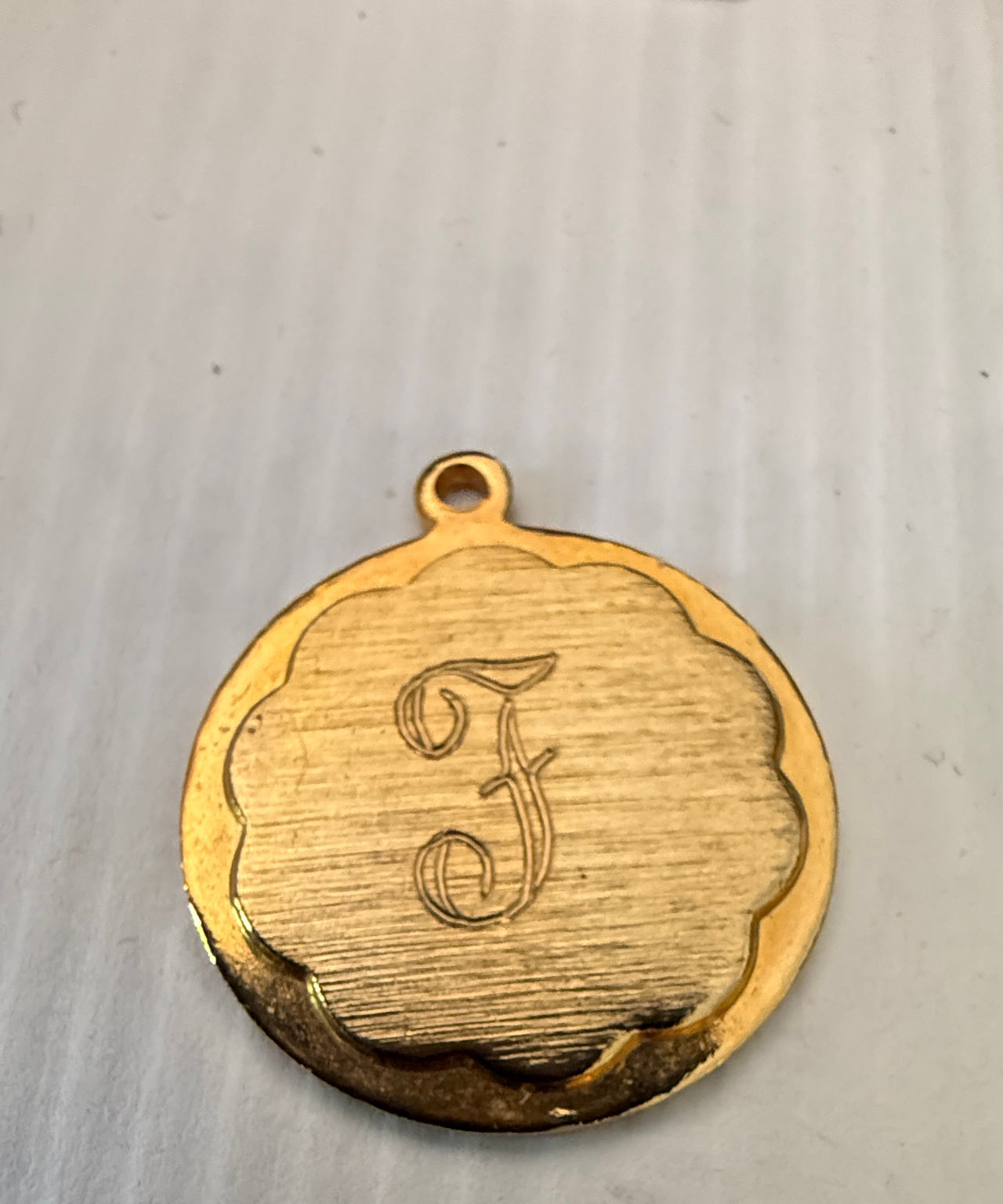 Vintage Gold Tone Initial F Scalloped Pendant