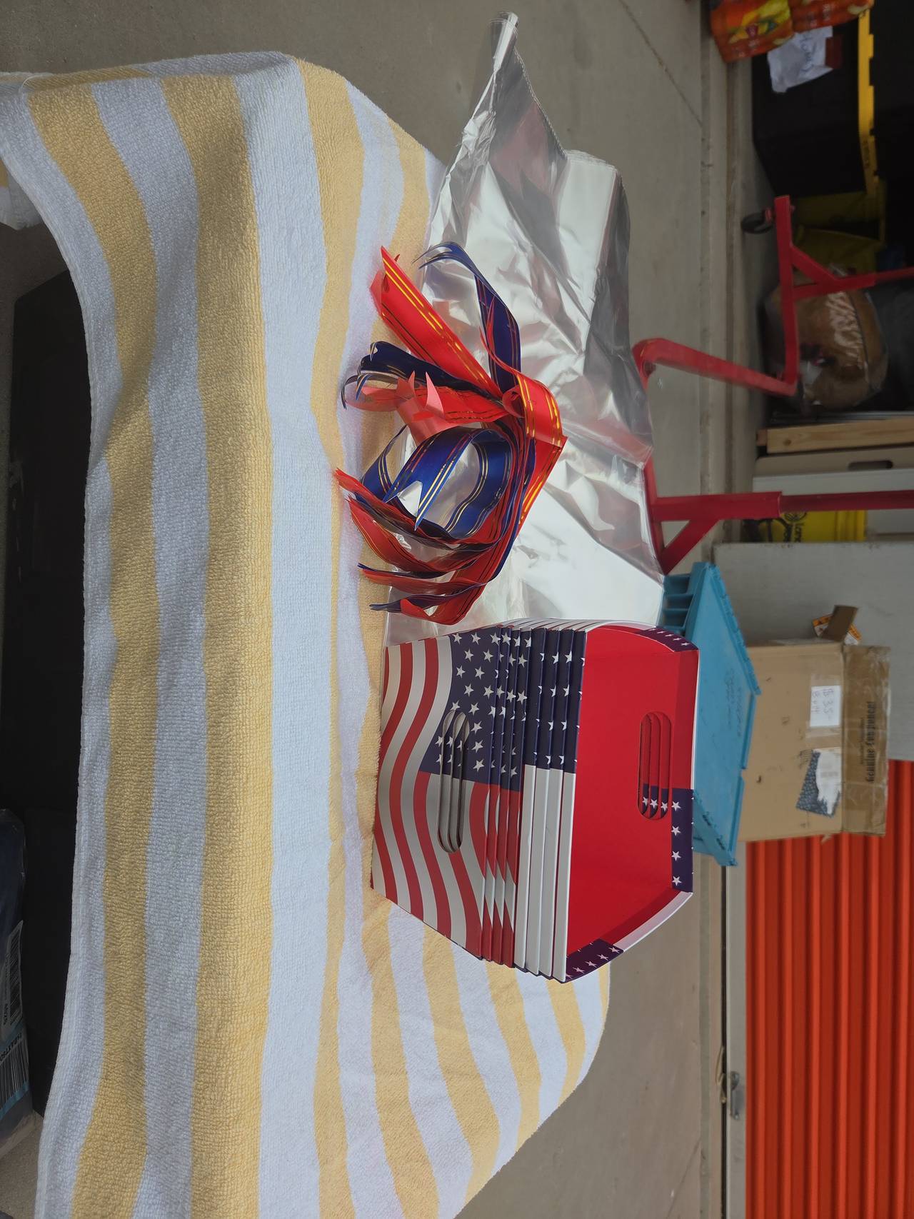 American Flag Patriotic Gift Basket Boxes with Bags and Ribbons