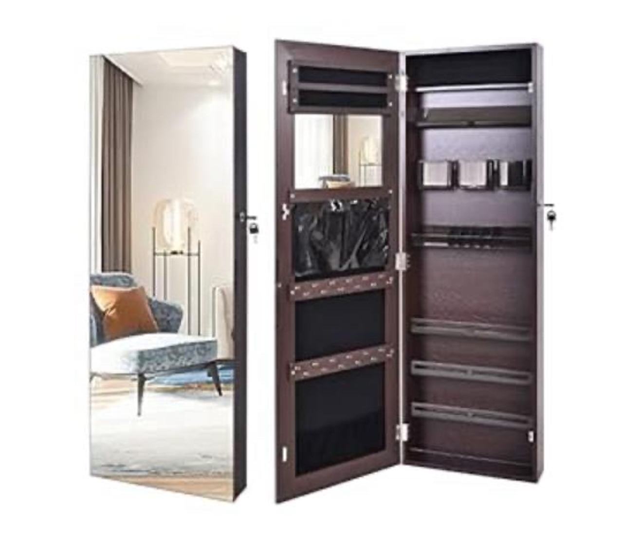 Wall Mounted Jewelry Armoire with Mirror