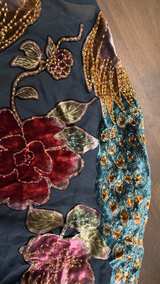 Vintage Style Embroidered/beaded Peacock Velvet Fringe poncho - Image 5