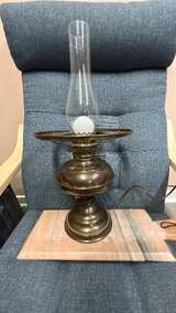 Vintage Brass Hurricane Lamp with Floral Shade - Image 3