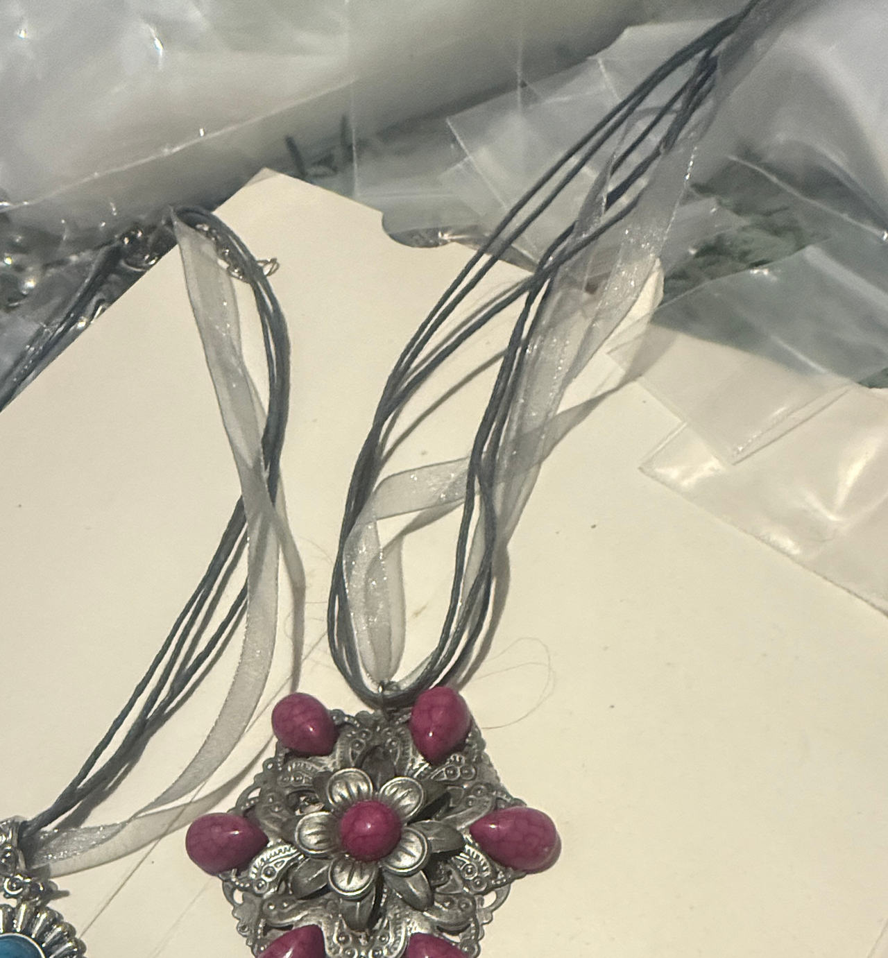 Boho Pink Stone Floral Pendant Necklace