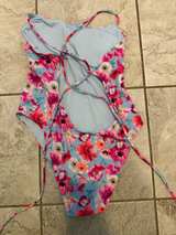 Victoria's Secret Blue Floral Lace-Up One-Piece Swimsuit - Image 2