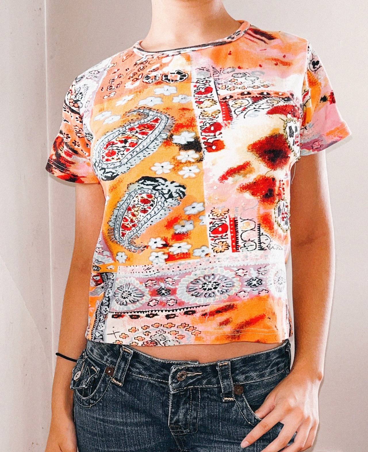 Women's Patchwork Paisley Print Crop Top
