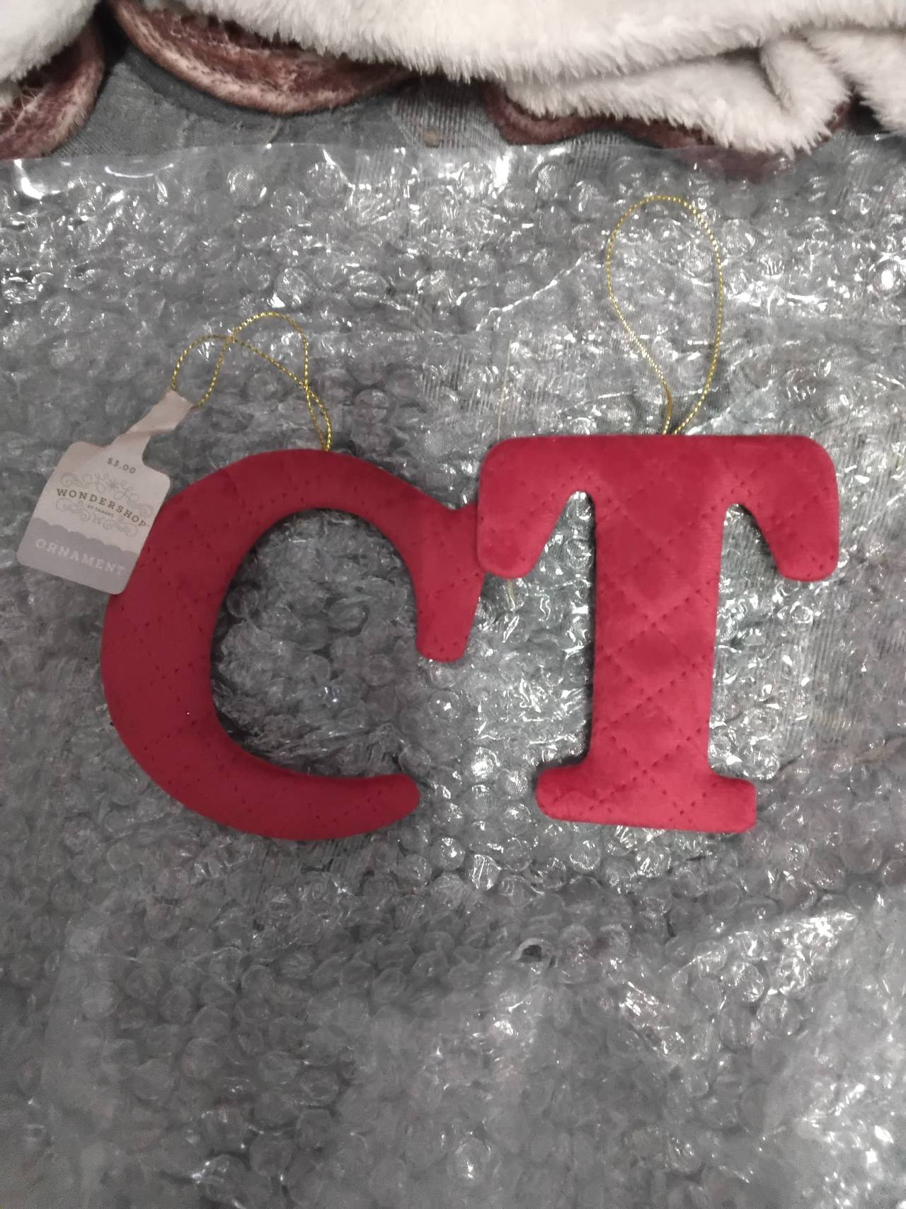 Wondershop Quilted Velvet Monogram Ornament