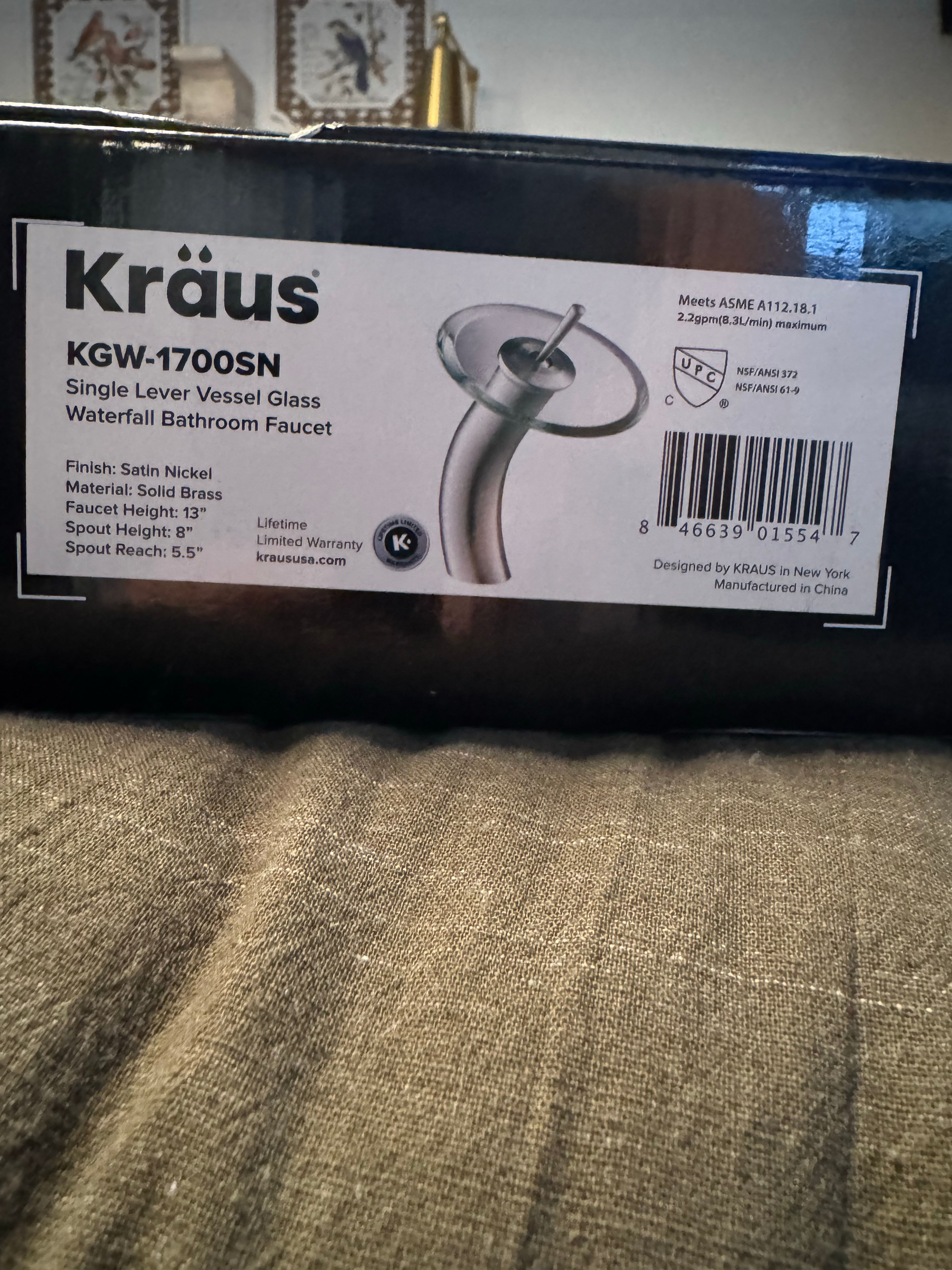 Kraus KGW-1700SN Single Lever Vessel Glass Waterfall Bathroom Faucet