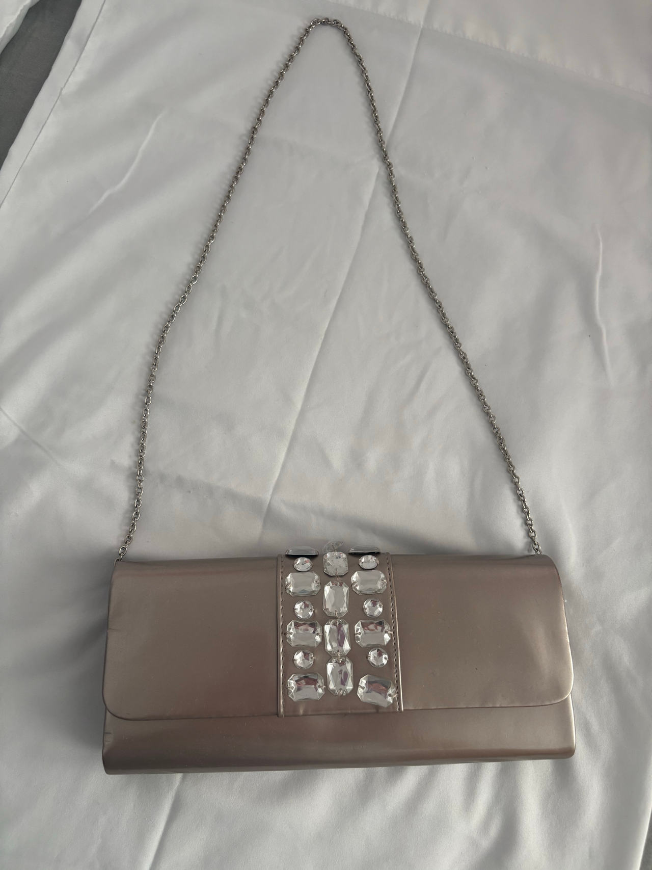 Satin Crystal Embellished Evening Clutch Bag