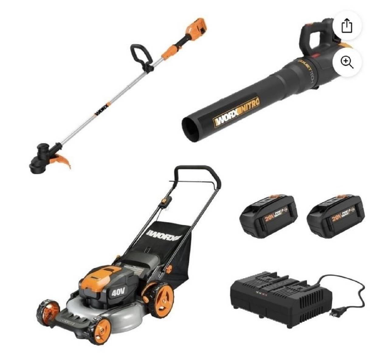 Worx Nitro 40V Cordless Lawn Mower, Blower & Trimmer Combo Kit