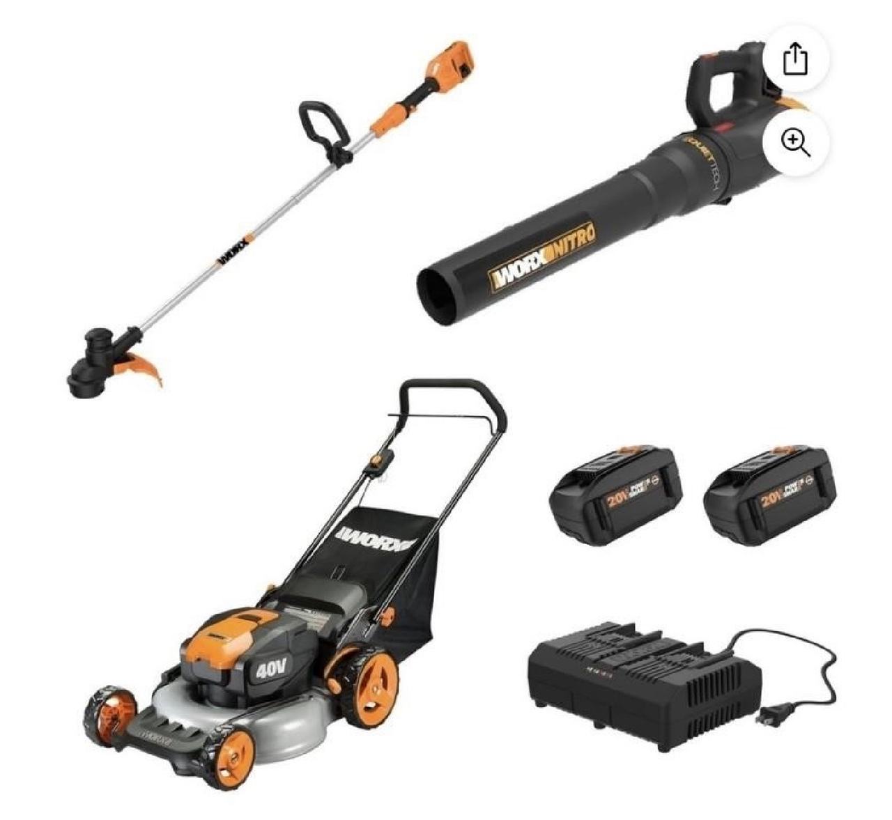 Worx Nitro 40V Cordless Lawn Mower, Blower & Trimmer Combo Kit