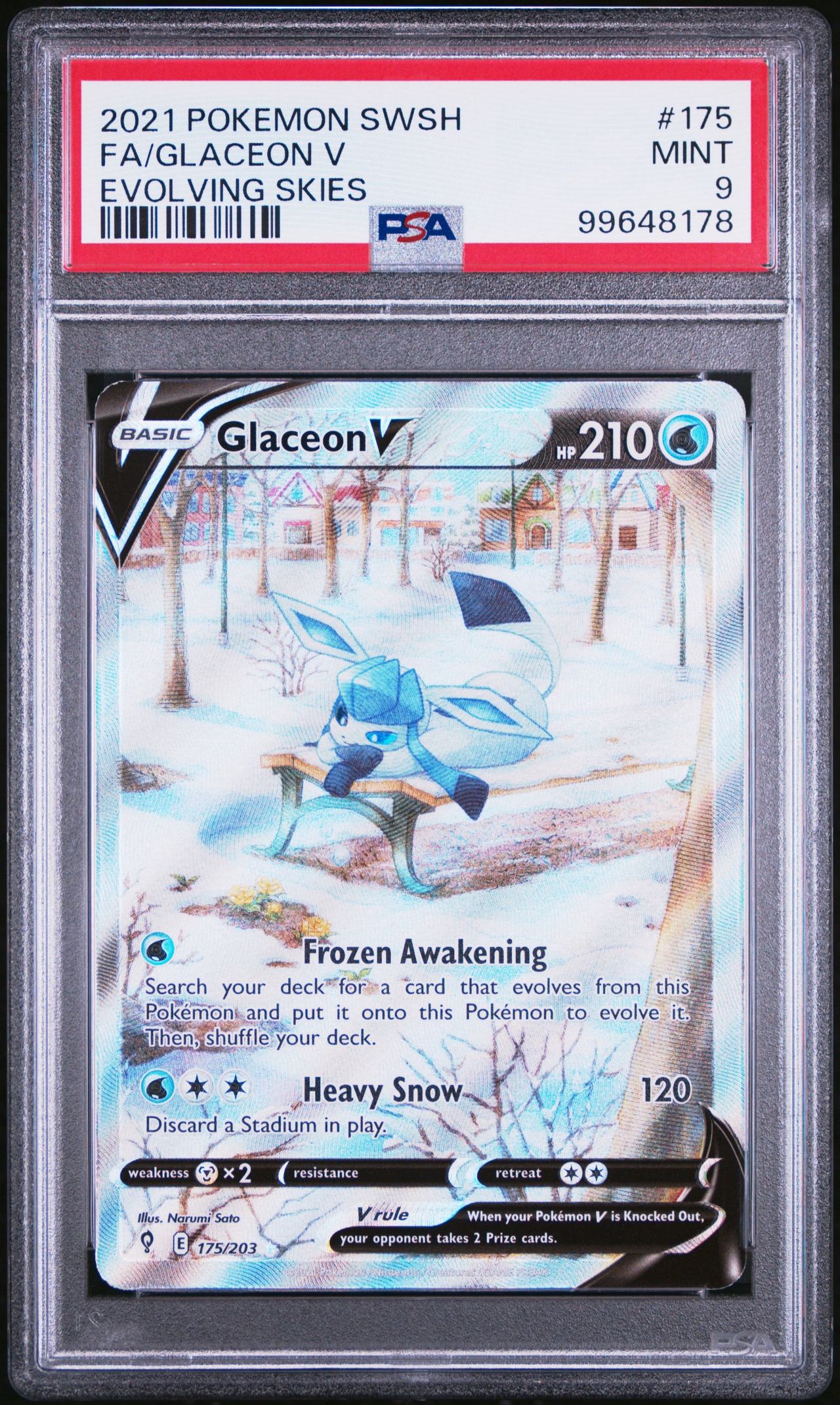 2021 Pokemon SWSH Evolving Skies Glaceon V Full Art Alternate Art #175 PSA 9
