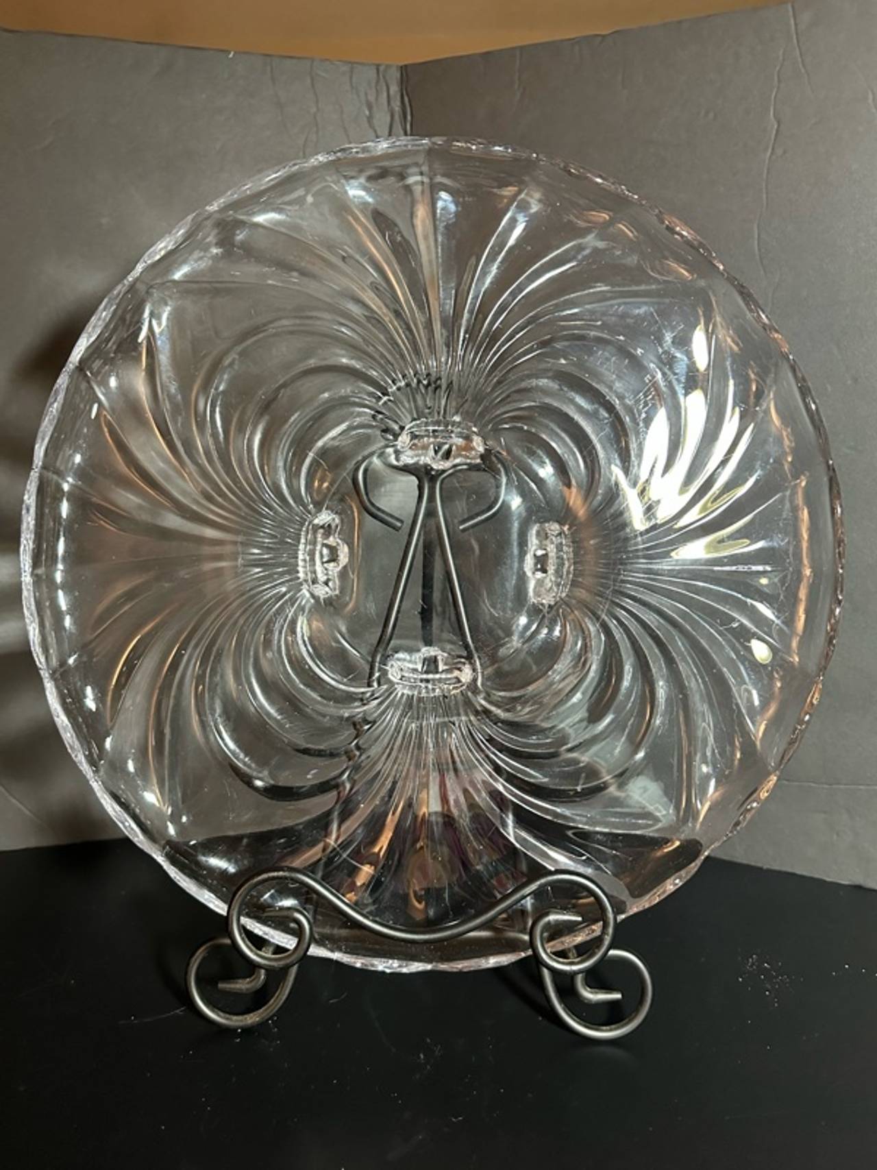 This is a Cambridge Glass Caprice clear, 4-footed cabaret or cake plate.
