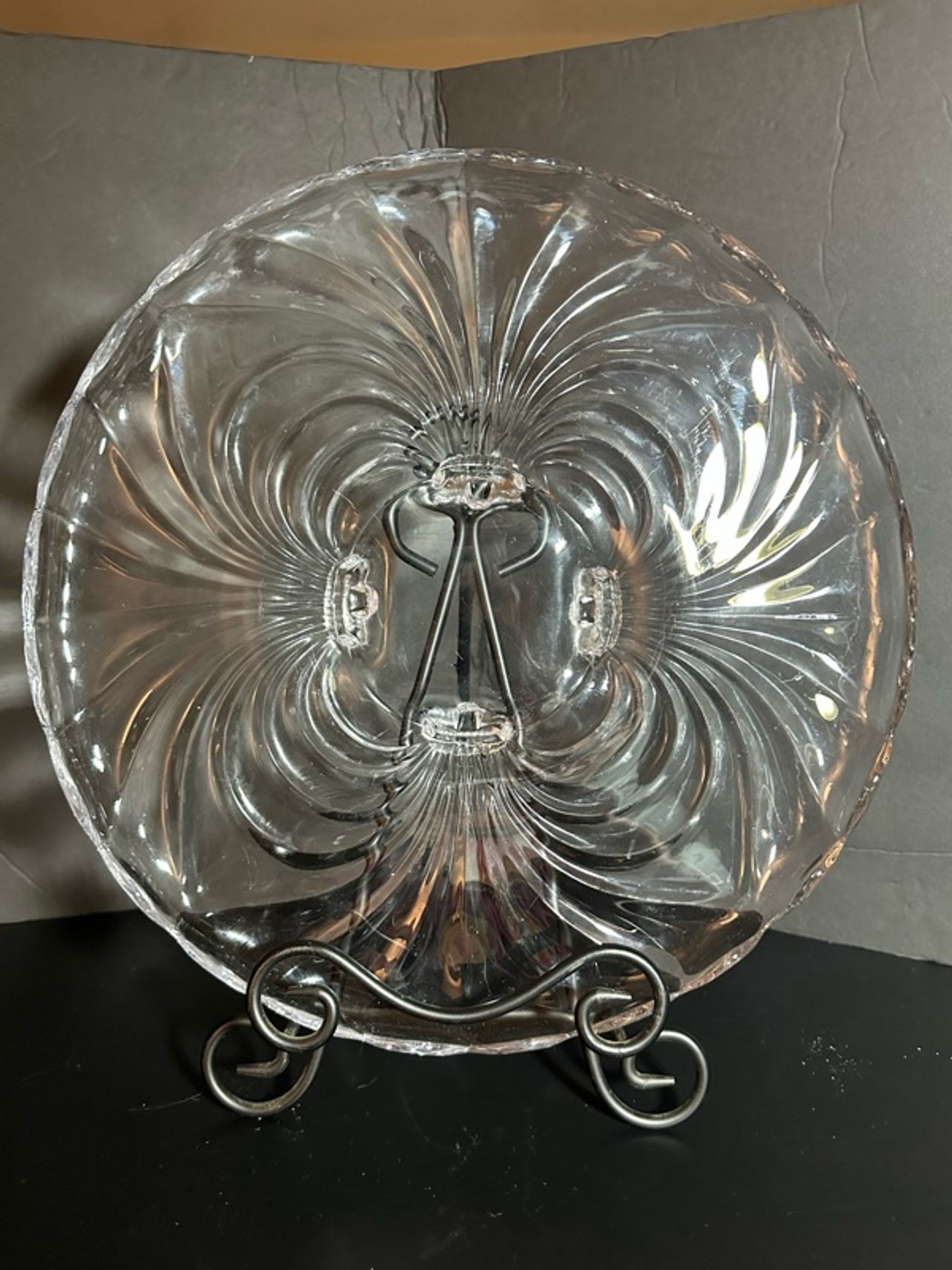 This is a Cambridge Glass Caprice clear, 4-footed cabaret or cake plate.