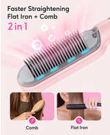 Wavytalk Hair Straightener Brush, Sleek Sweep Ionic Straightening Brush Pink - Image 6