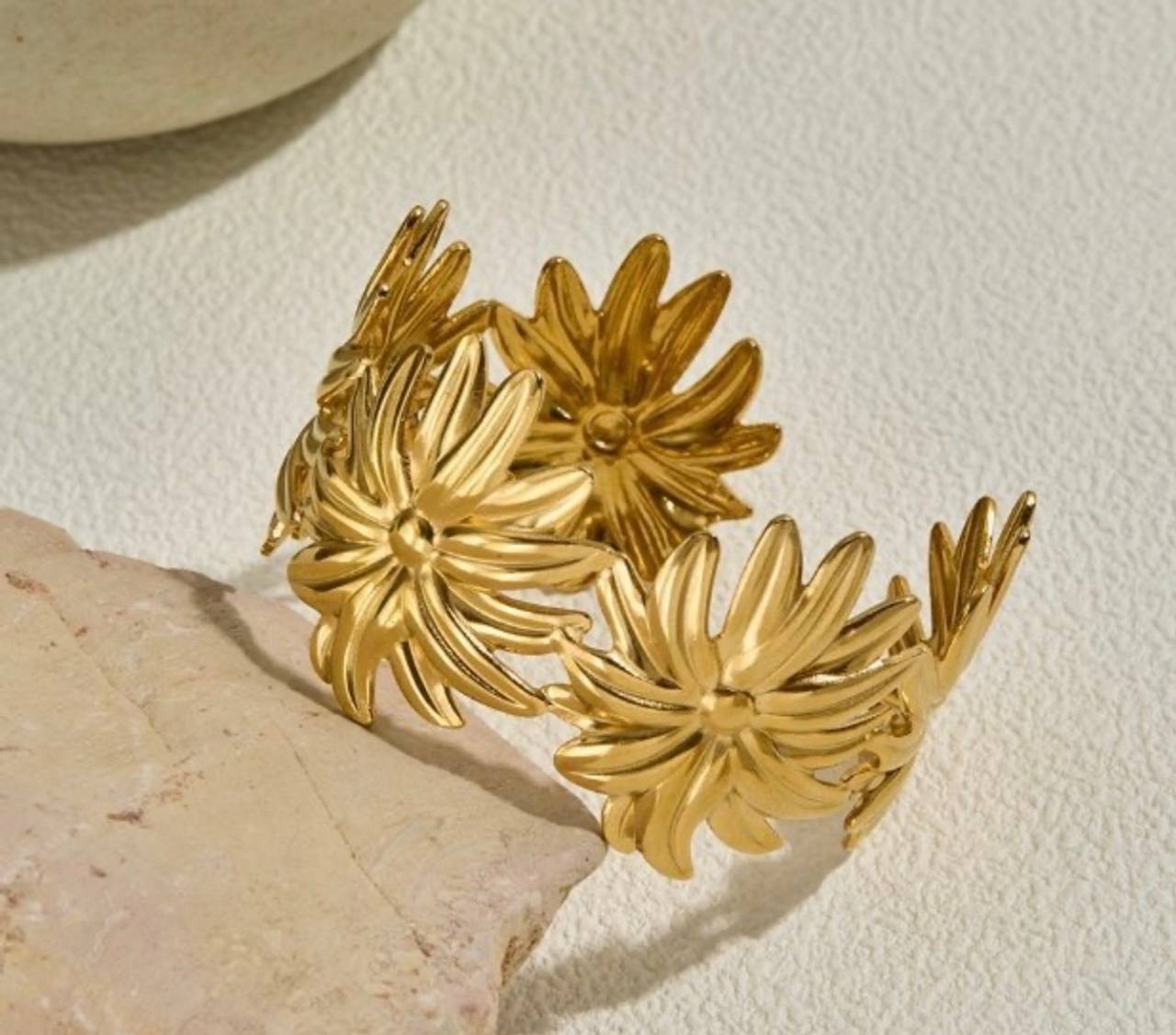 Gold Floral Daisy Cuff Bracelet