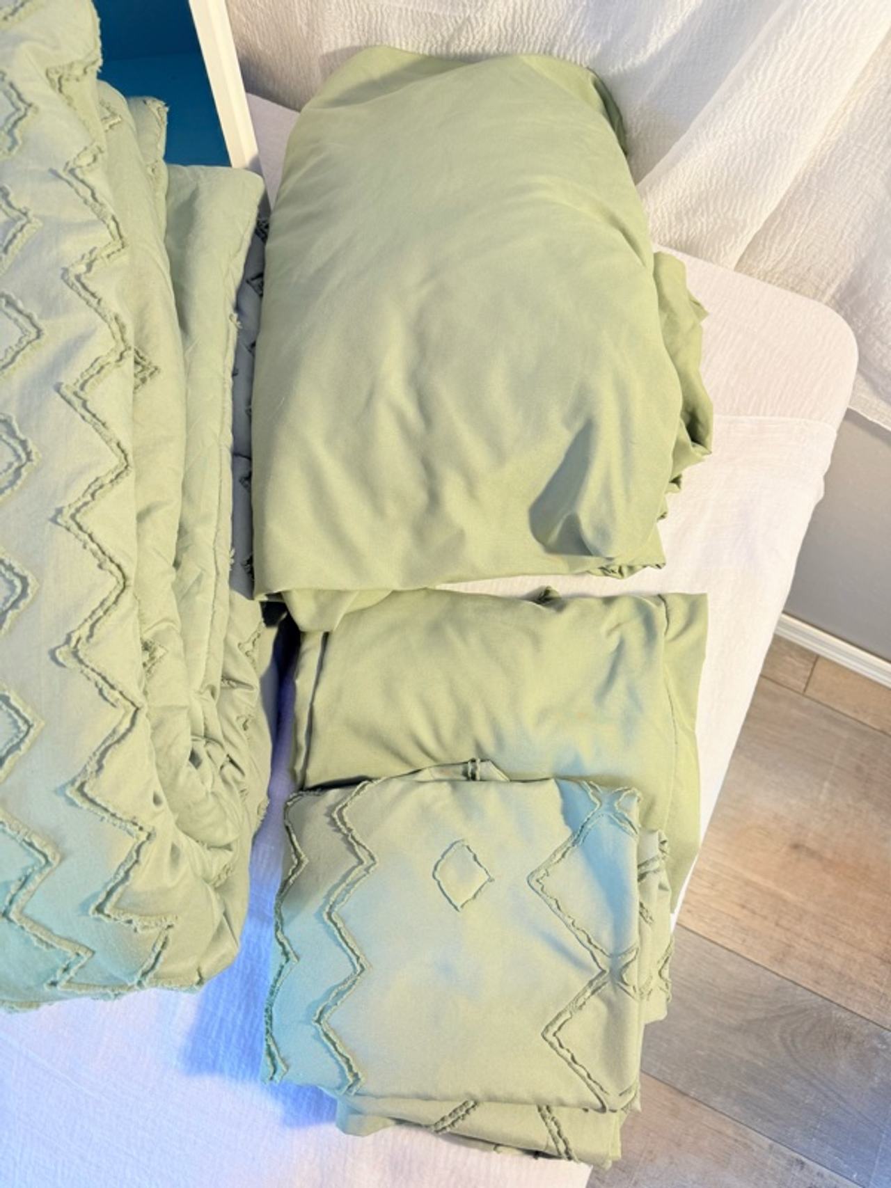 EMME Sage Green Boho Tufted Comforter Set Queen