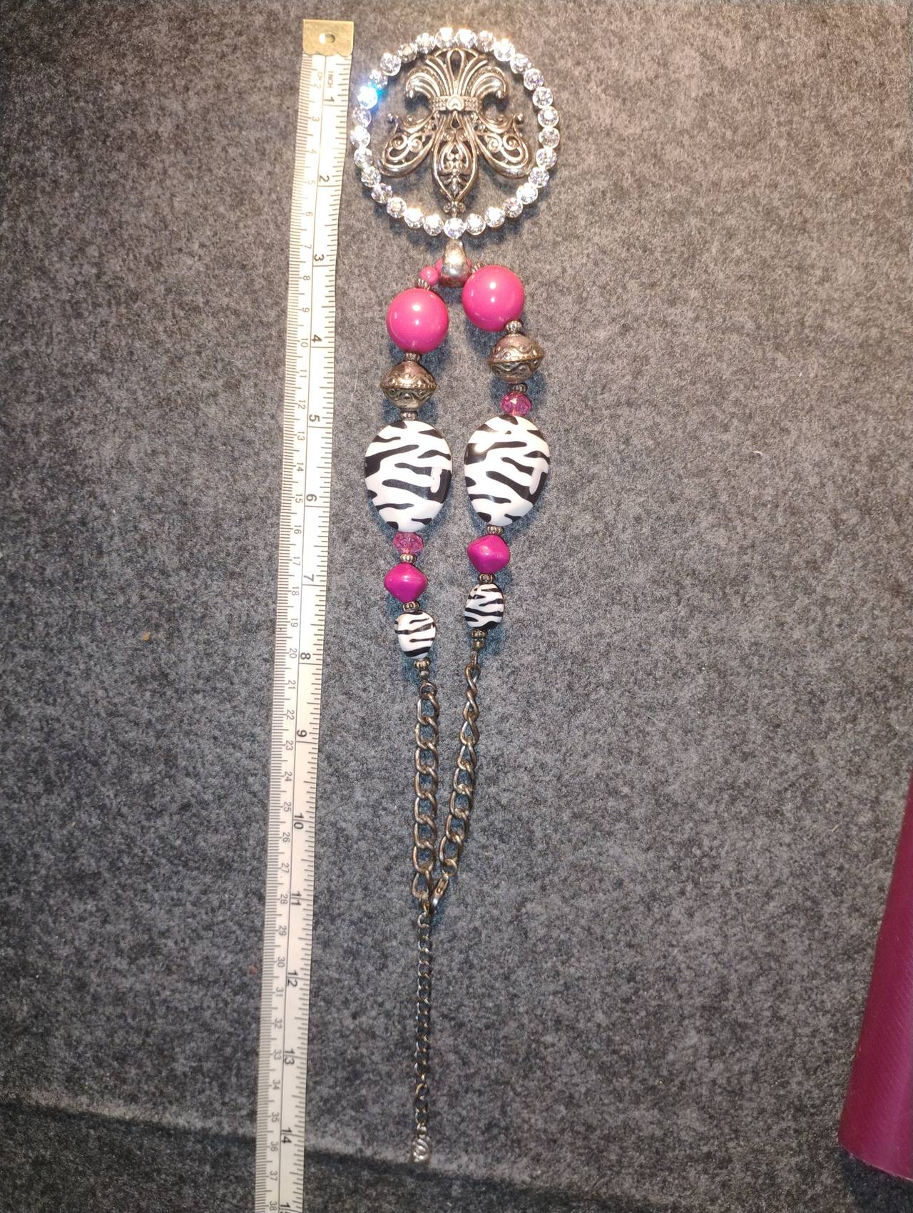 Fleur De Lis Zebra Print Statement Necklace