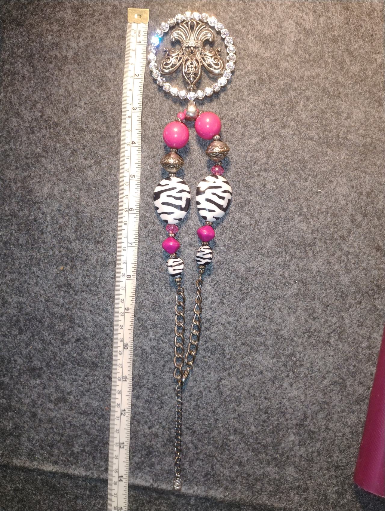 Fleur De Lis Zebra Print Statement Necklace