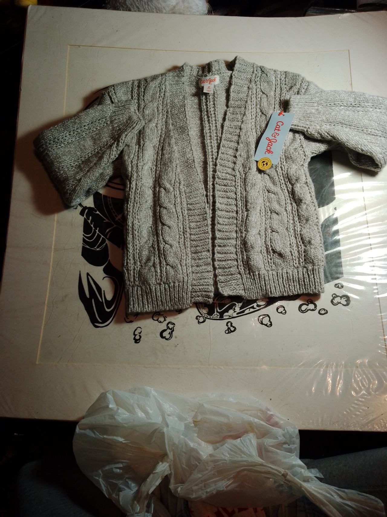 Cat & Jack Girls' Cable Knit Cardigan - Heather Gray