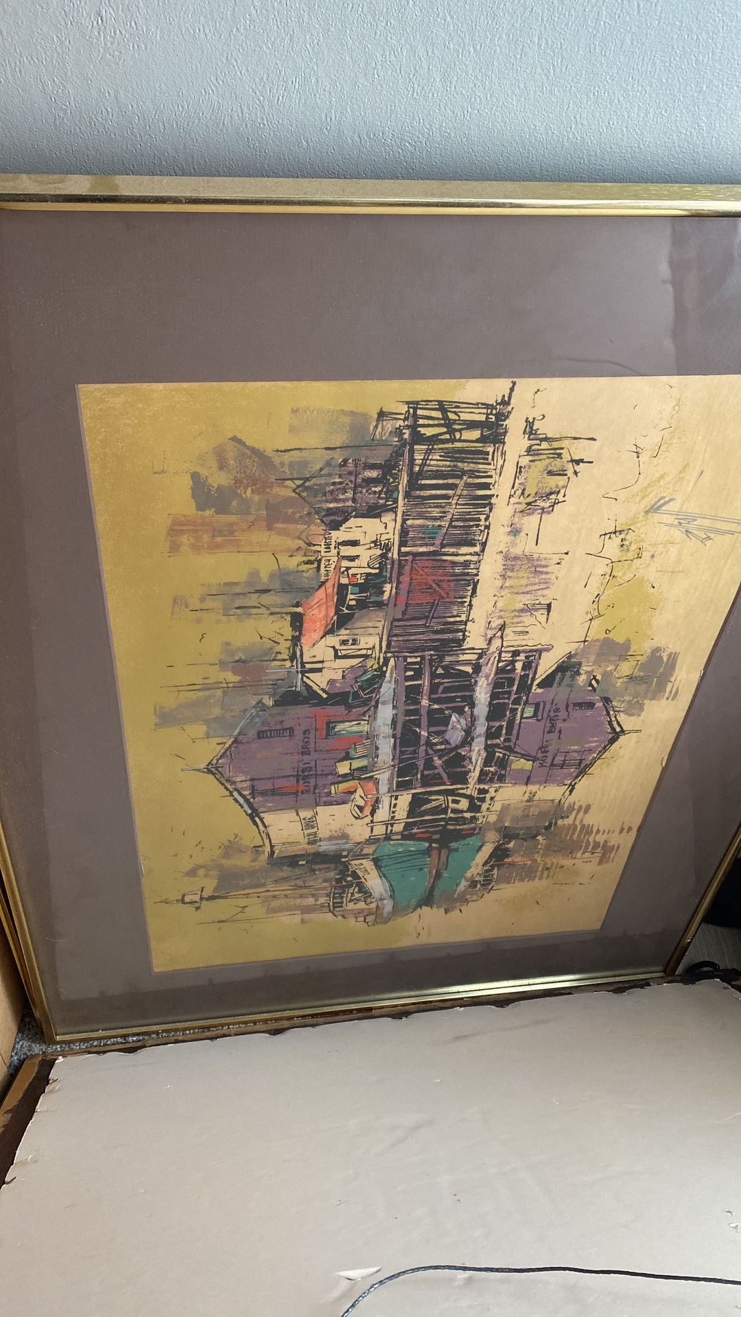 Vintage Abstract Harbor Scene Framed Print