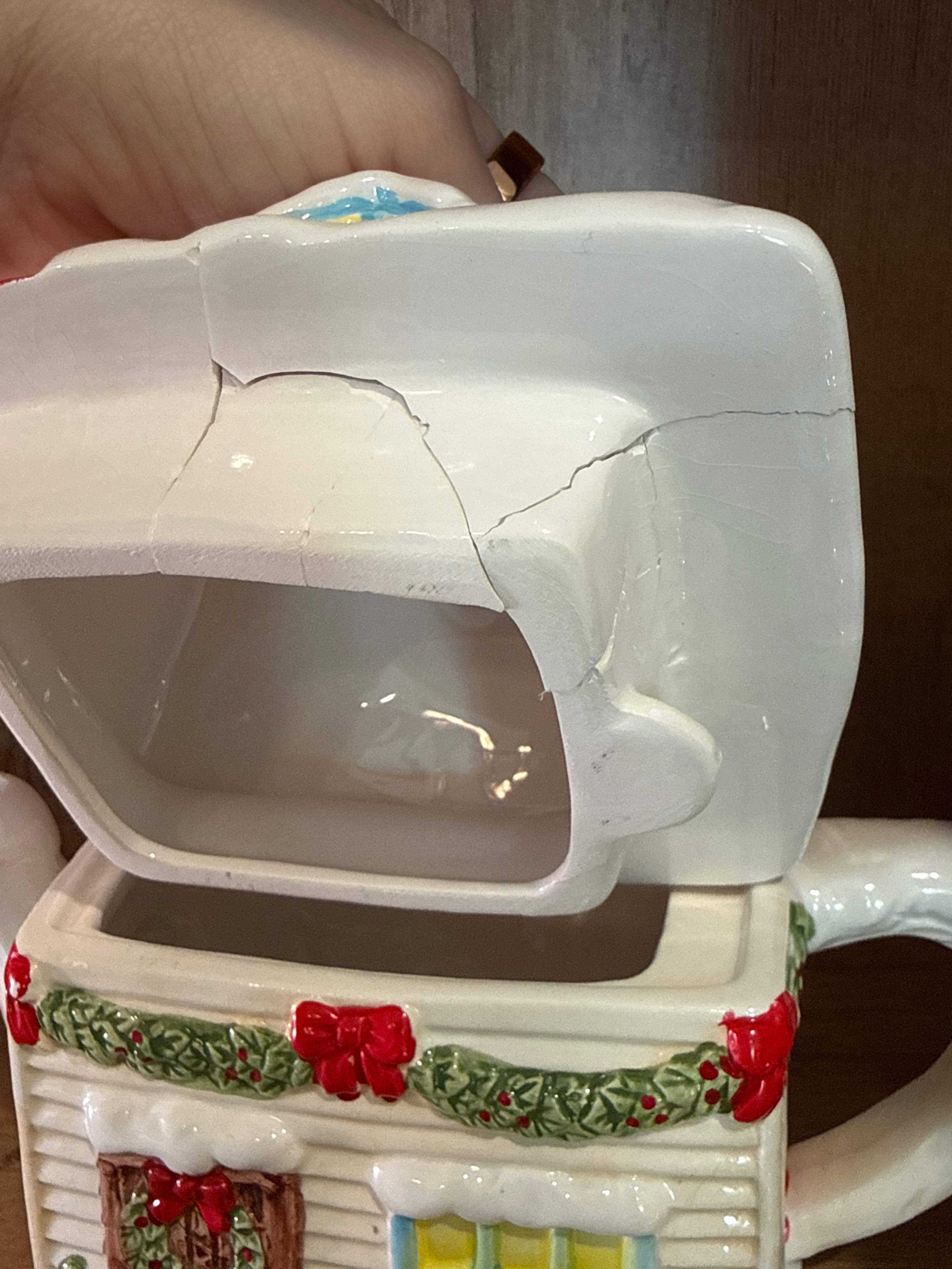 Christmas Cottage Tea Cup with Lid – Holiday House Teapot Style (Decor Only) - Image 3