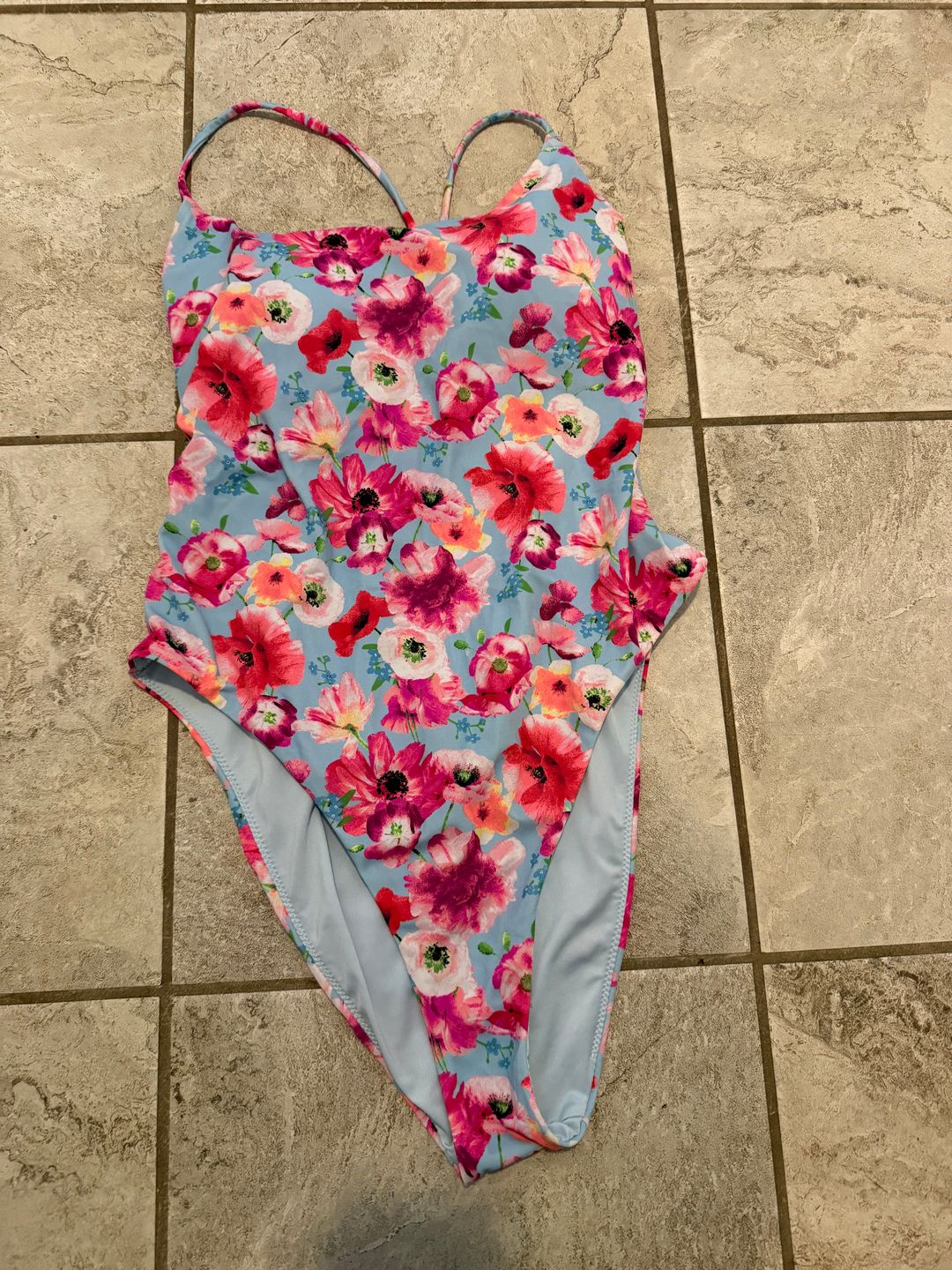 Victoria's Secret Blue Floral Lace-Up One-Piece Swimsuit